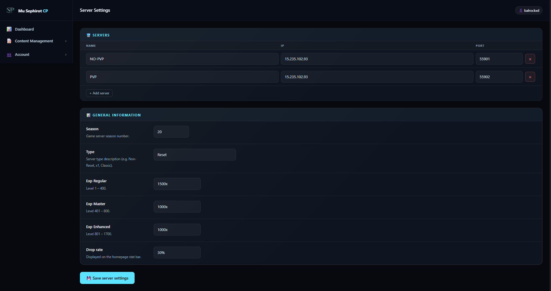 Server Settings